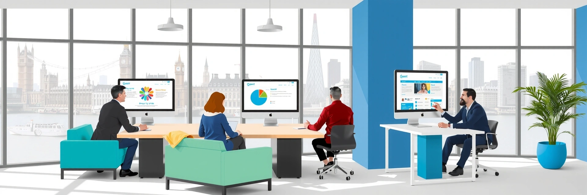 BrandPilot team working collaboratively in modern office space