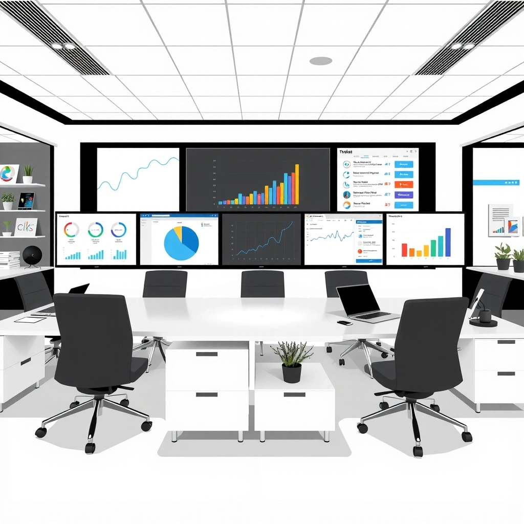 Modern office workspace showcasing digital marketing strategy